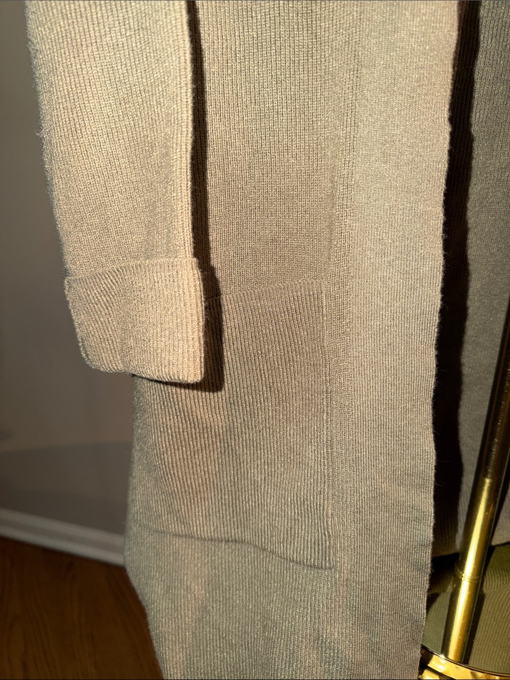Express Olive Green Open-Front Long Ribbed Cardigan - Picture 3 of 4